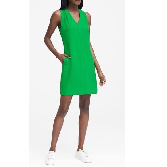 Banana Republic Mini Dress Women's Large Green Ponte V Neck Sleeveless Relaxed - Picture 1 of 5